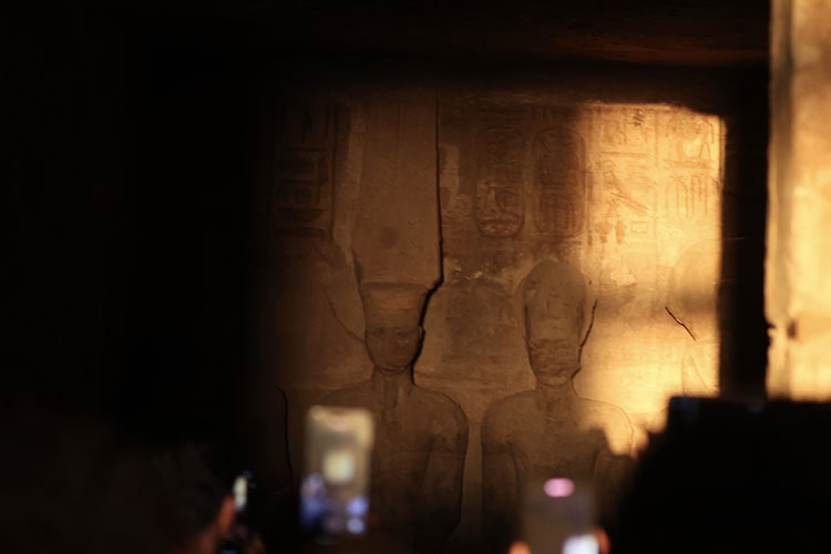 Sunlight illuminated the statue of Pharaoh Ramses II at the Abu Simbel Temple